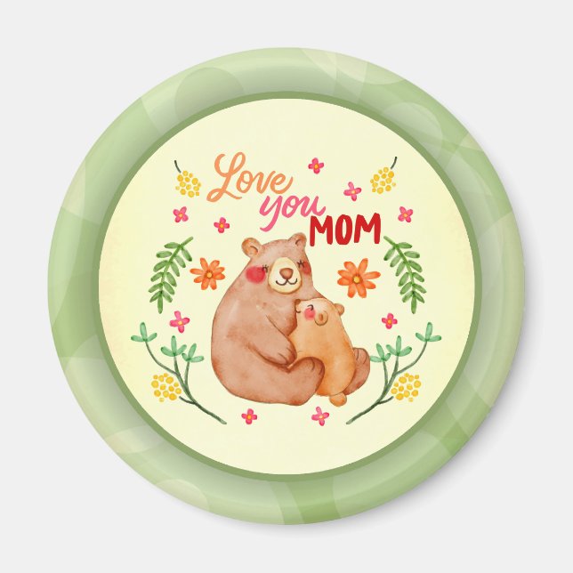 Kärlek You Mamma - Mamma Bear och Unge Mors dag Magnet (Framsidan)