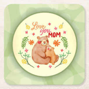 Kärlek You Mamma - Mamma Bear och Unge Mors dag Underlägg Papper Kvadrat