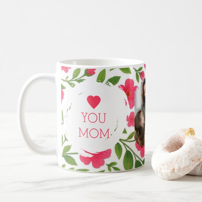 "Kärlek You Mamma Mugg - Red Flower Design & Photo (Med munk)