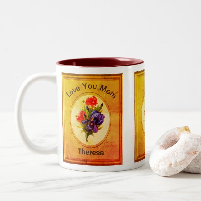 Kärlek You Mamma Personlig Blue Iris Bouquet Två-Tonad Mugg (Med munk)