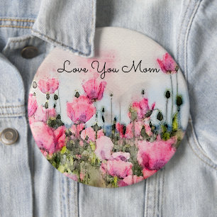 Kärlek You Mamma Rosa Blommigt Watercolor Knapp
