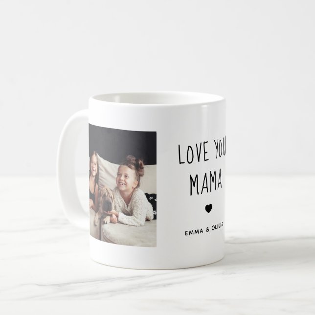 Kärlek You Mamma | Två foto-handskrivna texter Kaffemugg (Framsida vänster)