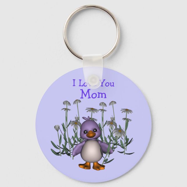 Kärlek You Mamma Whimsique Bird Flowers Keychain Nyckelring (Framsida)