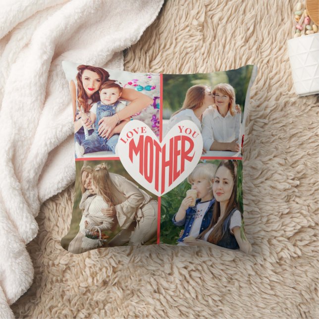 Kärlek You Mor, Anpassningsbar Heart 5 Photo Kudde (Filt)