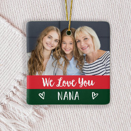 Kärlek You Nana | Red Grönt Färg Block Two Photo Julgransprydnad Keramik