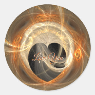 Kärlek You   Orange Heart Swirl Fractal Runt Klistermärke