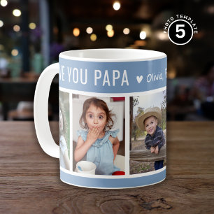 Kärlek You Pappa Barnbarn 5 Photo Collage Blue Kaffemugg