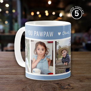 Kärlek You Pawpaw Barnbarn 5 Photo Collage Blue Kaffemugg
