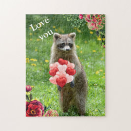 Kärlek You Raccoon Animal Valentine Day Helgdag Pussel
