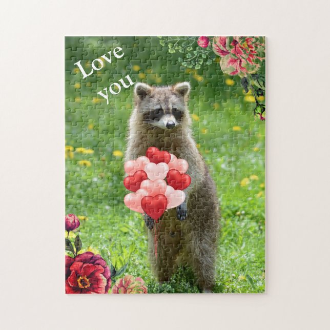 Kärlek You Raccoon Animal Valentine Day Helgdag Pussel (Vertikal)