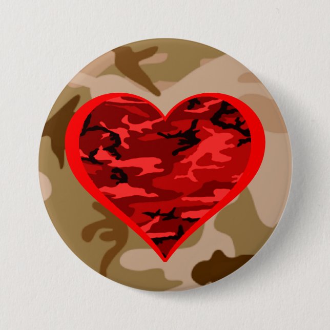 Kärlek You Red Camo Heart Militär Valentine Button Knapp (Framsida)