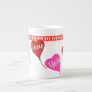Kärlek You Red Rosa Hearts Benporslin Mugg