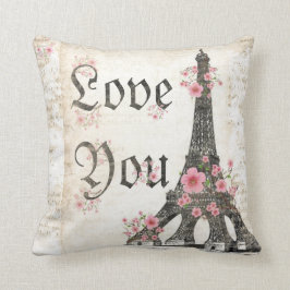 Kärlek You Romantic Paris Tea rosa blommars cherry Kudde