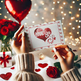 Kärlek You Romantic Red Marble Heart Valentine Vykort