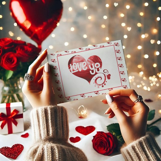 Kärlek You Romantic Red Marble Heart Valentine Vykort (Skapare uppladdad)