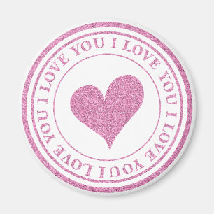 Kärlek You Rosa Glitter Magnet