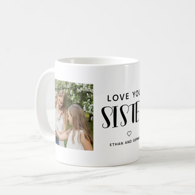Kärlek You Sister Photo Cute Script Coffee Mugg (Framsida vänster)
