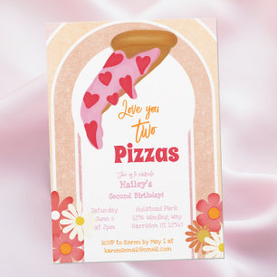 Kärlek You Two Pizza Party Birthday Inbjudningar