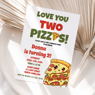Kärlek You Two Pizzas, Pizzas andra Födelsedagsfes Inbjudningar