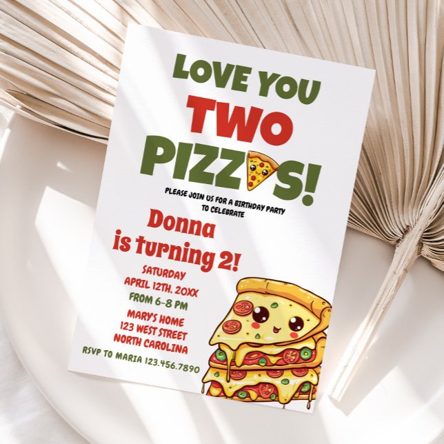 Kärlek You Two Pizzas, Pizzas andra Födelsedagsfes Inbjudningar (Skapare uppladdad)