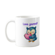 Kärlek Yourself - Cute Uggla Mugg for Positivity &