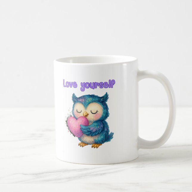 Kärlek Yourself - Cute Uggla Mugg for Positivity & (Höger)