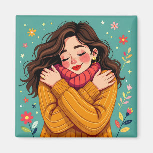 Kärlek Yourself Girl Hugger Herself Magnet
