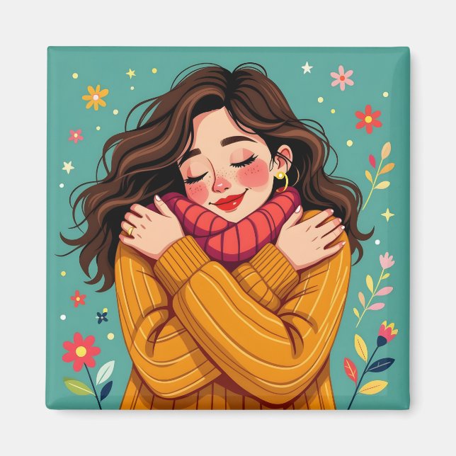 Kärlek Yourself | Girl Hugger Herself Magnet (Framsidan)