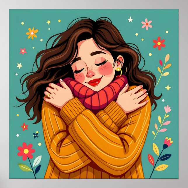 Kärlek Yourself | Girl Hugger Herself Poster (Framsidan)