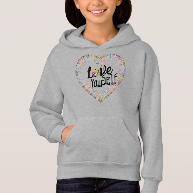 "Kärlek Yourself" Girl's Pullover Hoodie T Shirt (Framsida)