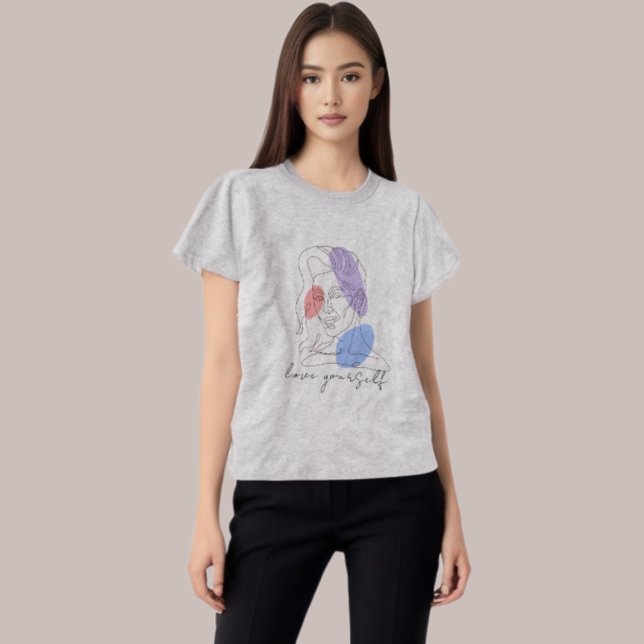 "Kärlek Yourself" inspirational Girl Line Art T Shirt (Skapare uppladdad)
