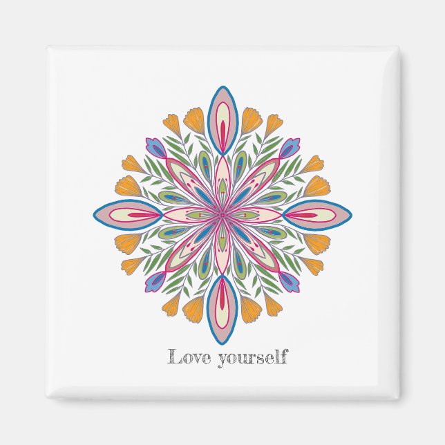 Kärlek Yourself Mandala Blommigt Magnet (Framsidan)