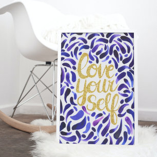 Kärlek Yourself Motivtive Quote Blue & Glitter Poster