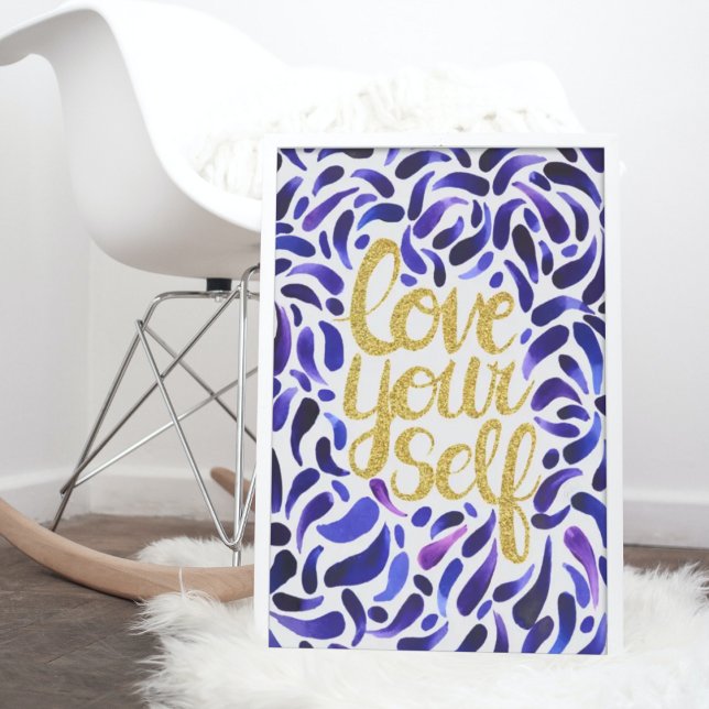 Kärlek Yourself Motivtive Quote Blue & Glitter Poster (Skapare uppladdad)