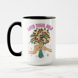 Kärlek Yourself Skull Bouquet Valentine Retro Rosa Mugg