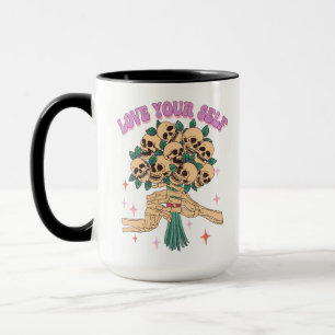 Kärlek Yourself Skull Bouquet Valentine Retro Rosa Mugg