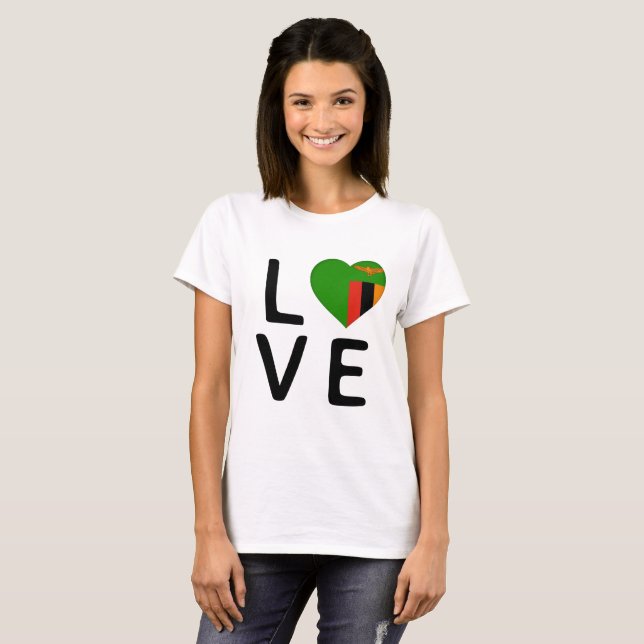 Kärlek - Zambia Flagga T Shirt (Hel framsida)