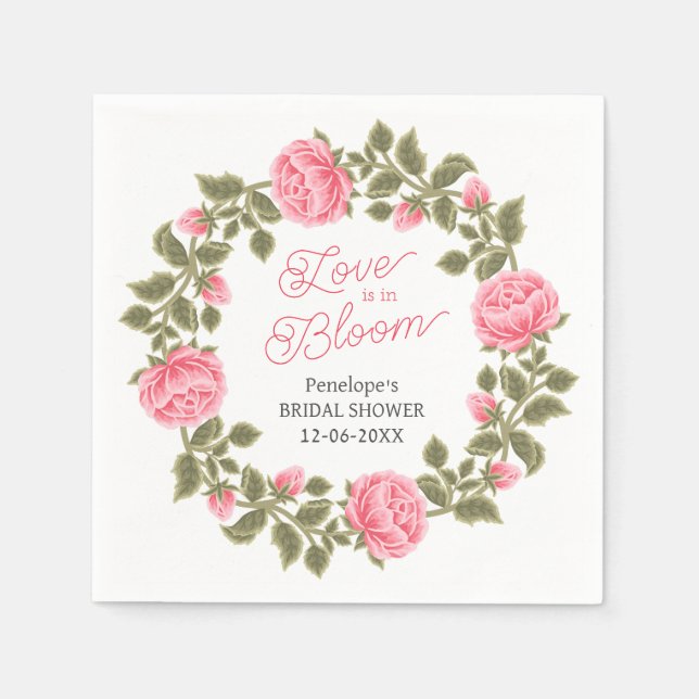 KÄRLEKEN ÄR I KNOPP FINA ROSA VILDROSA PAPPERSSERVETT (Framsidan)