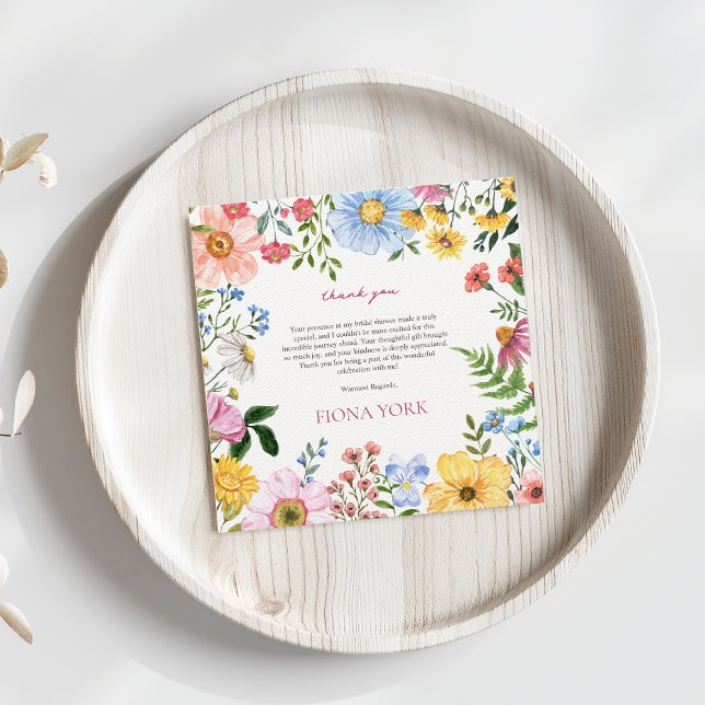Kärleken blommar | Söt bröllopsfest för vildblommo Tack Kort (Love is blooming Bridal Shower Wildflowers Thank you, Card Square Cute Aesthetic)