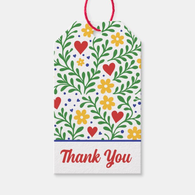 Kärlekens fest djärga färgrika blommande bröllop presentetikett (Framsidan)