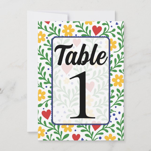 Kärlekens fest djärgt färgrik blomsterbordnummer inbjudningar (Framsida)