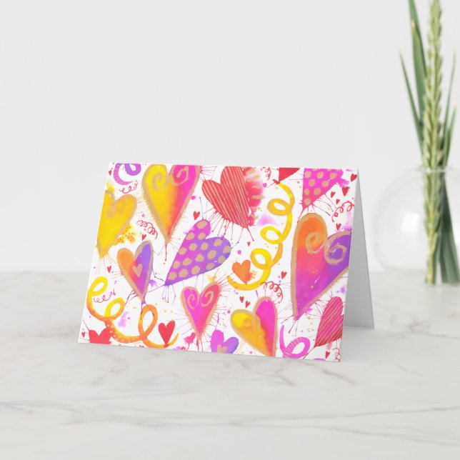 Kärlekens Firande Akvarellhjärtan Kort (Framsida)