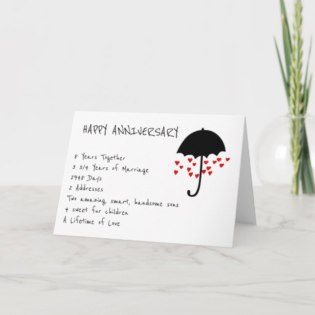 Kärlekens regndroppar årsdagskort kort (Framsida)