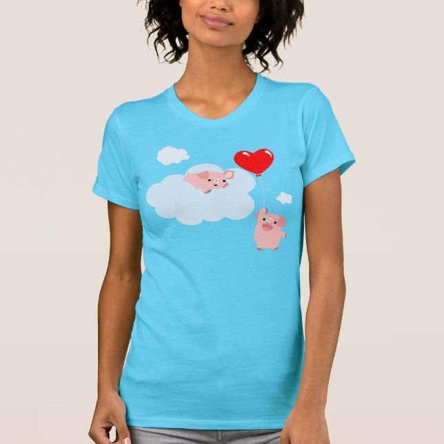 Kärlekens Vingar (Tecknade Grisar) Dam T-Shirt (Framsida)