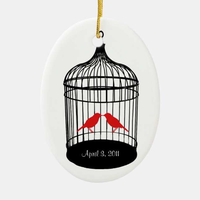 Kärlekfågel smyckar första jul tillsammans julgransprydnad keramik (Framsidan)