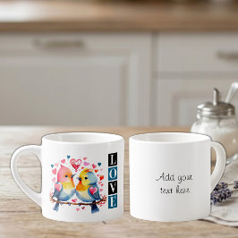 Kärlekfåglar anpassad text blå espressomugg