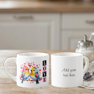 Kärlekfåglar anpassad text rosa espressomugg