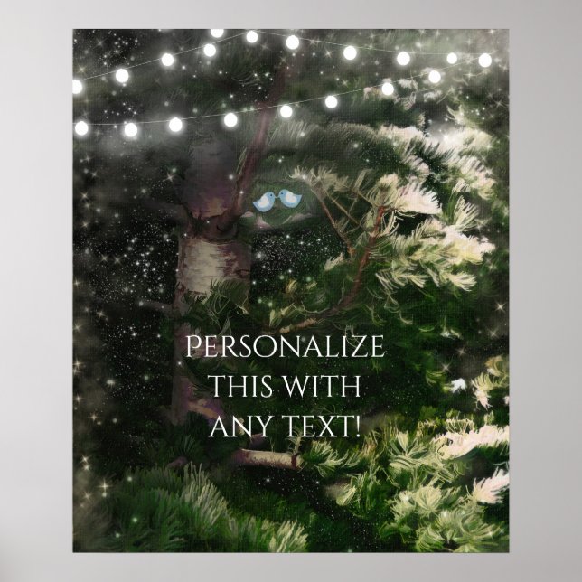 Kärlekfåglar + Tall Night Bröllopskylt Poster (Framsidan)