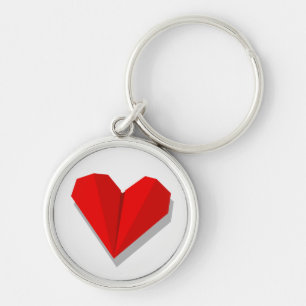 Kärlekhjärta Origami Keychain Rund Silverfärgad Nyckelring