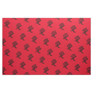 KärlekKanji i svart på röd bakgrund Tyg